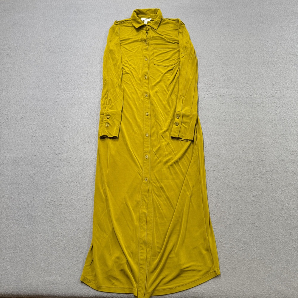 Banana Republic‎ Shirt Dress Women's XS Yellow Maxi Long Sleeve Button Up Modest